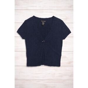 New York & Company Navy Short Sleeve Knit Cardigan XS